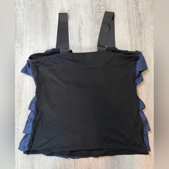 Anthropologie Bordeaux Top Silk Tank Ruffle Navy Black Front Bow Detail Sz Large - Picture 3 of 6